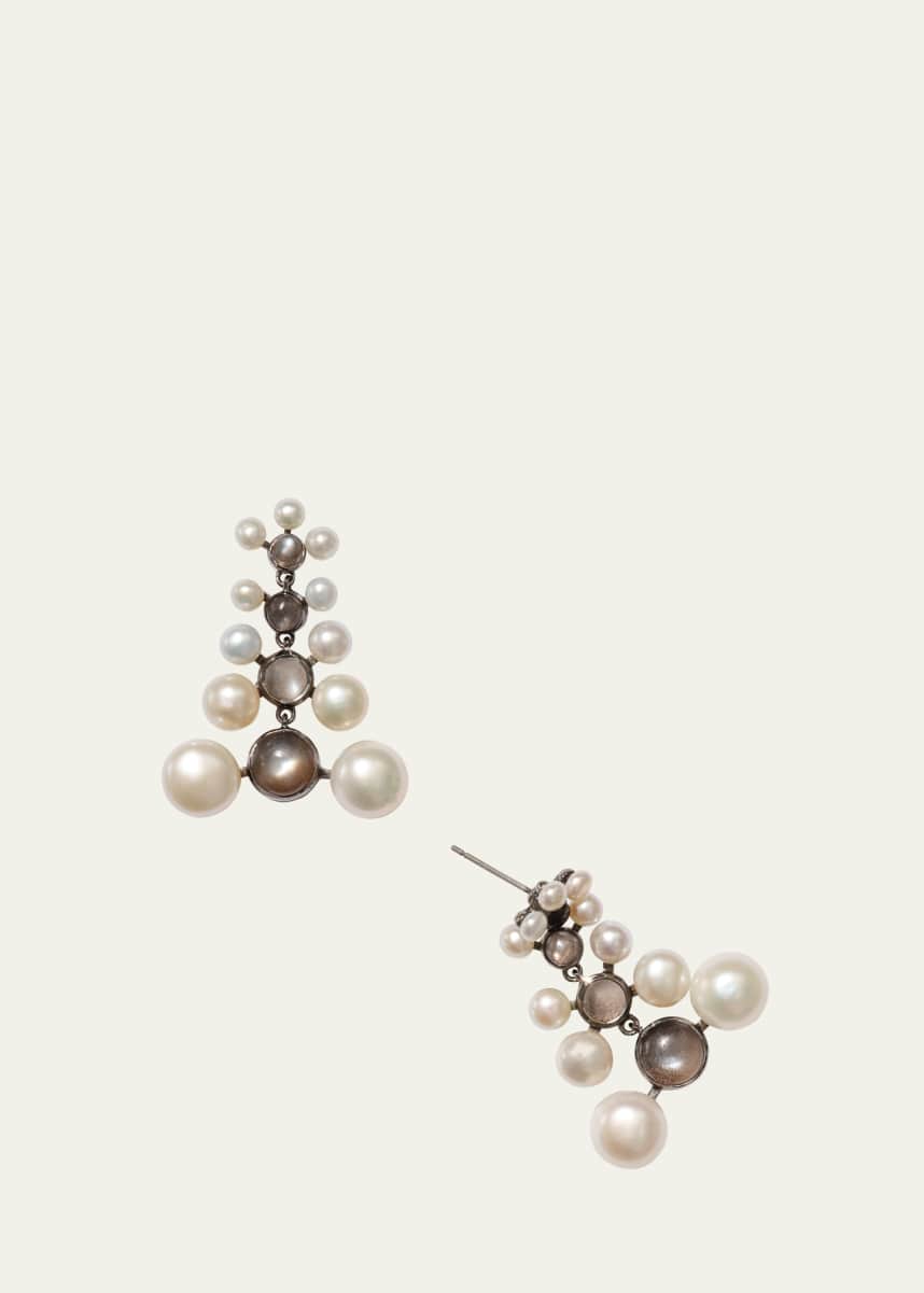 NAKARD Siren Earrings with Pearls and Black Sheen Moonstone Cabochons