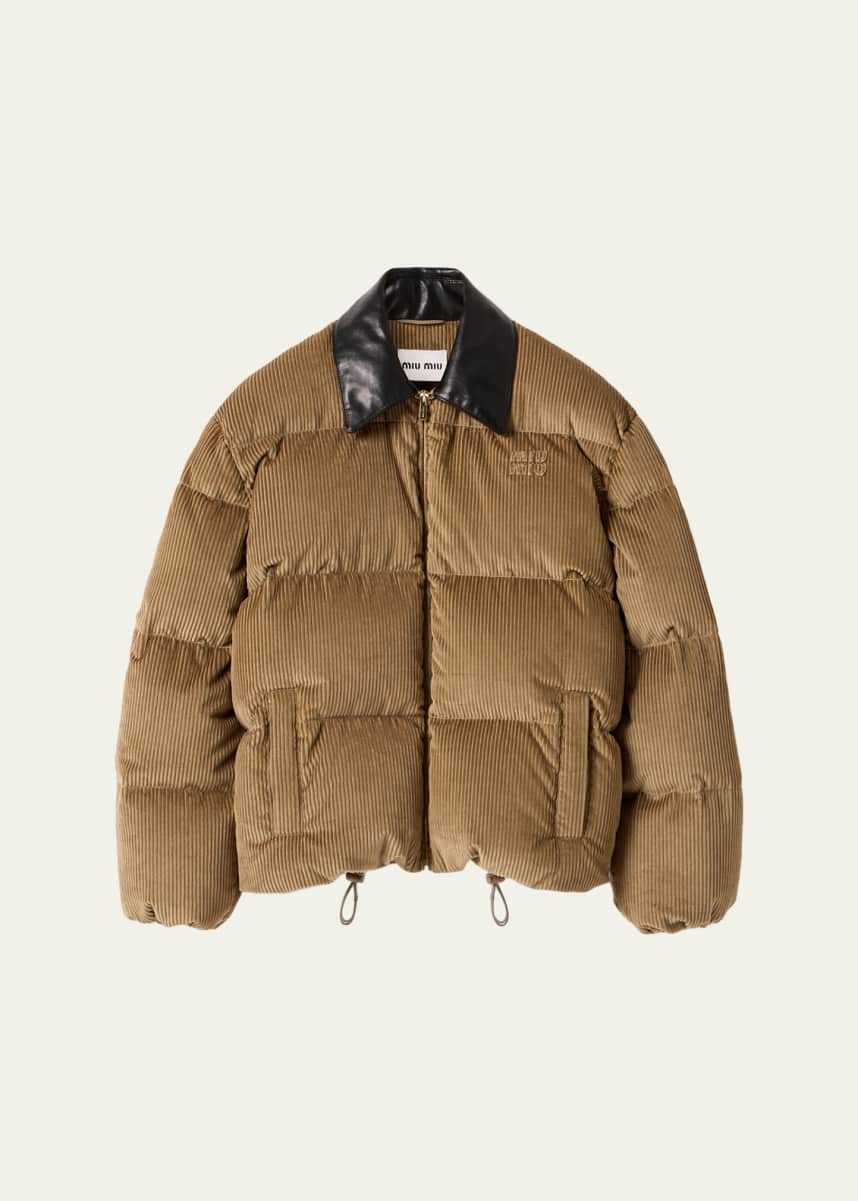 Miu Miu Leather-Collar Corduroy Puffer Jacket