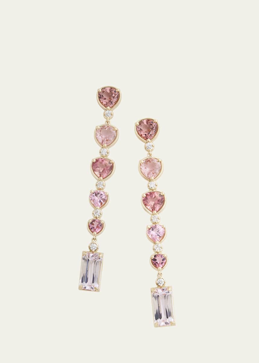 Jamie Wolf 18K Yellow Gold Ombre Pear Shape and Emerald Cut Drop Earrings with Pink Tourmaline, Kunzite and Diamonds