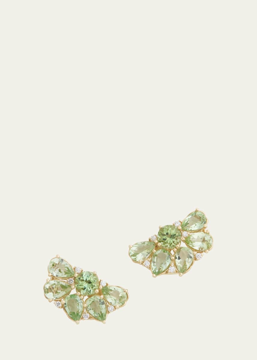 Jamie Wolf 18K Yellow Gold Floral Cluster Stud Earrings with Green Tourmaline and Diamonds