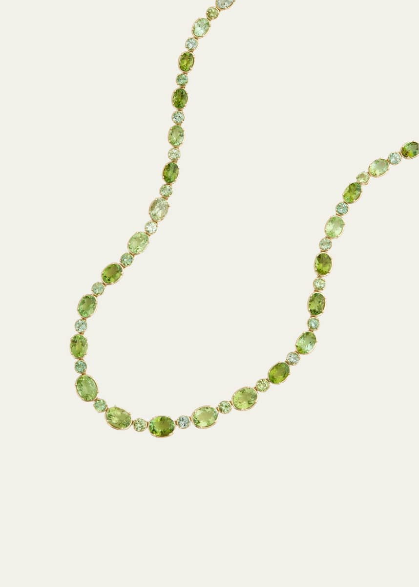 Jamie Wolf 18K Yellow Gold Graduated Light Green Tourmaline Oval and Round Necklace