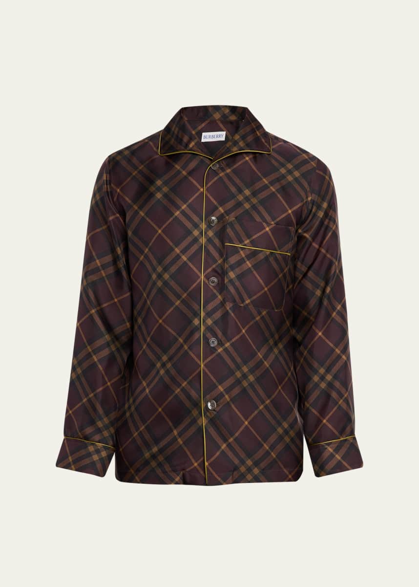 Burberry Men's Check Silk Long-Sleeve Pajama Shirt