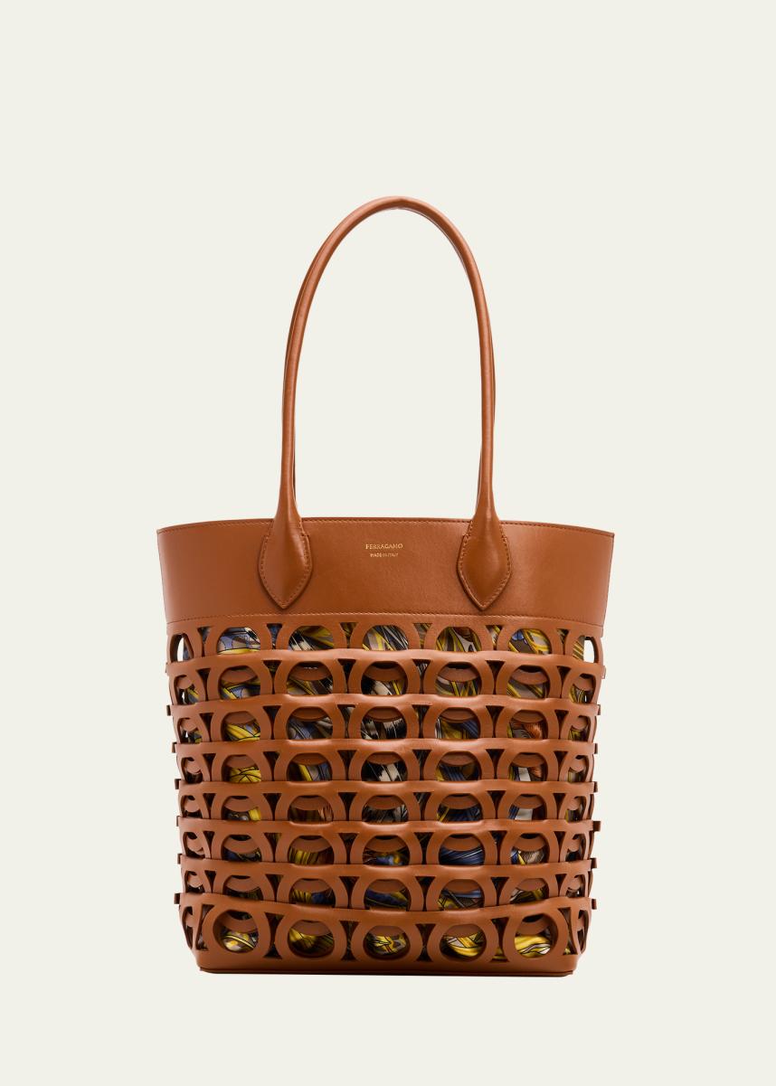 Medium Gancini Leather Outline Tote Bag