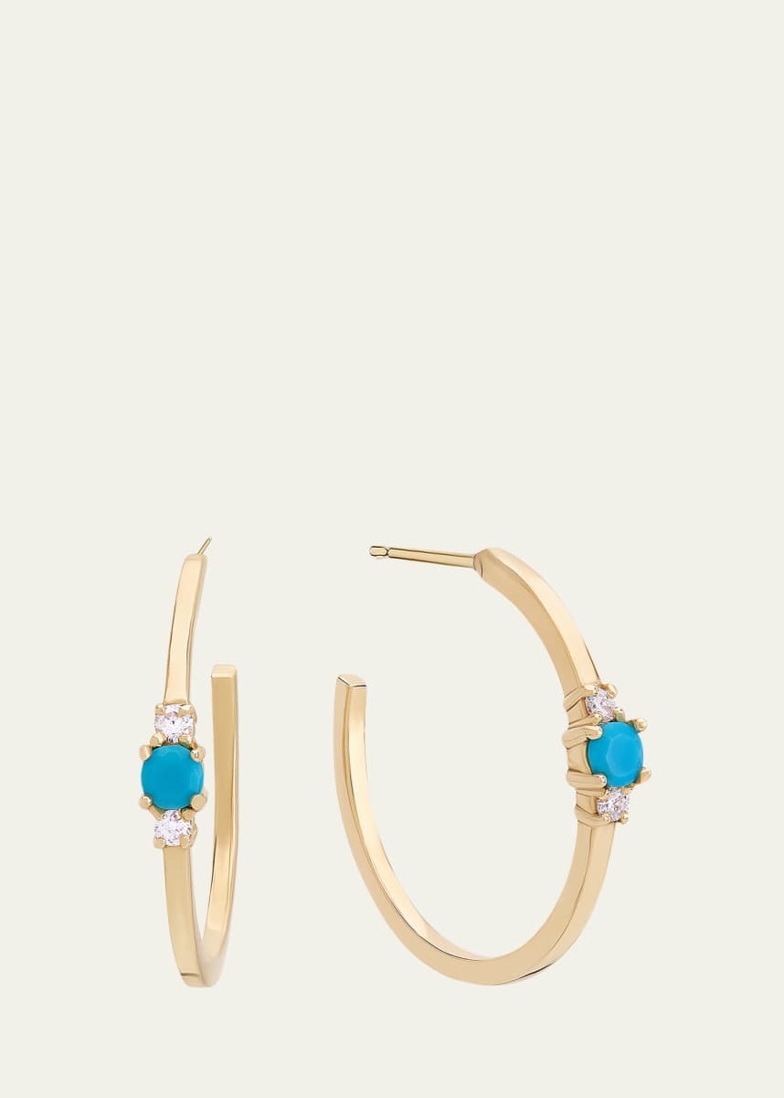Lana Mini Solo Turquoise and Diamond Cluster Hoop Earrings, 18mm