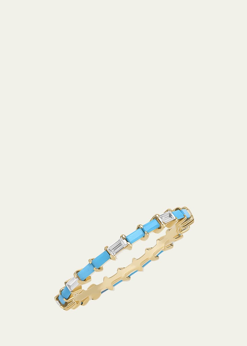 Lana 14K Turquoise and Diamond Baguette Stackable Ring, Size 7