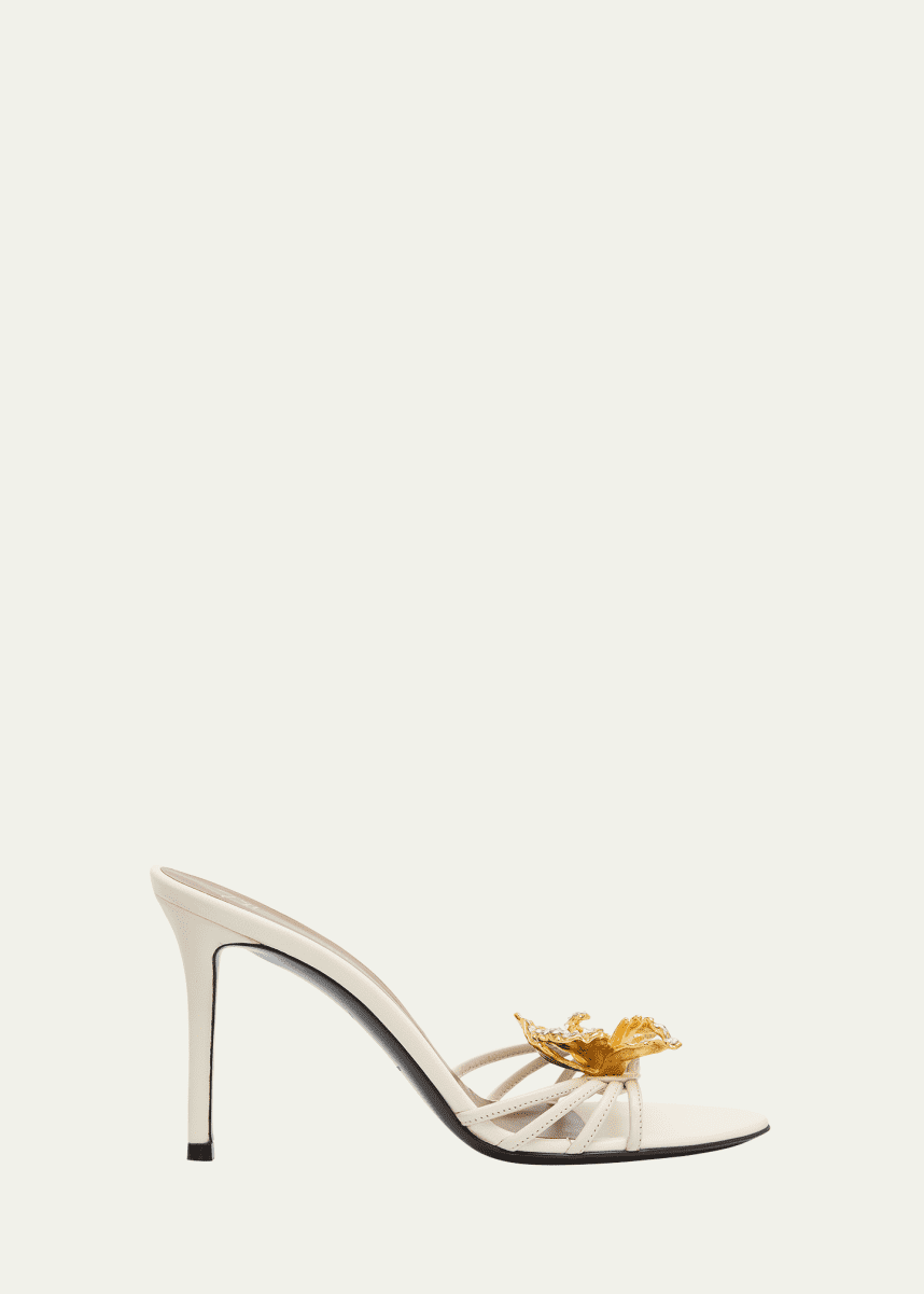 Giuseppe Zanotti 90mm Flower Leather Slide Sandals - Bergdorf Goodman