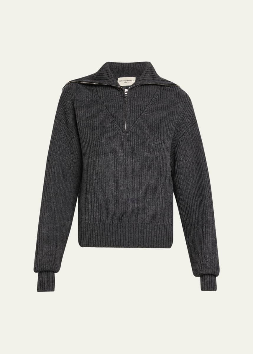 Officine Generale Vera Quarter-Zip Wool Sweater - Bergdorf Goodman