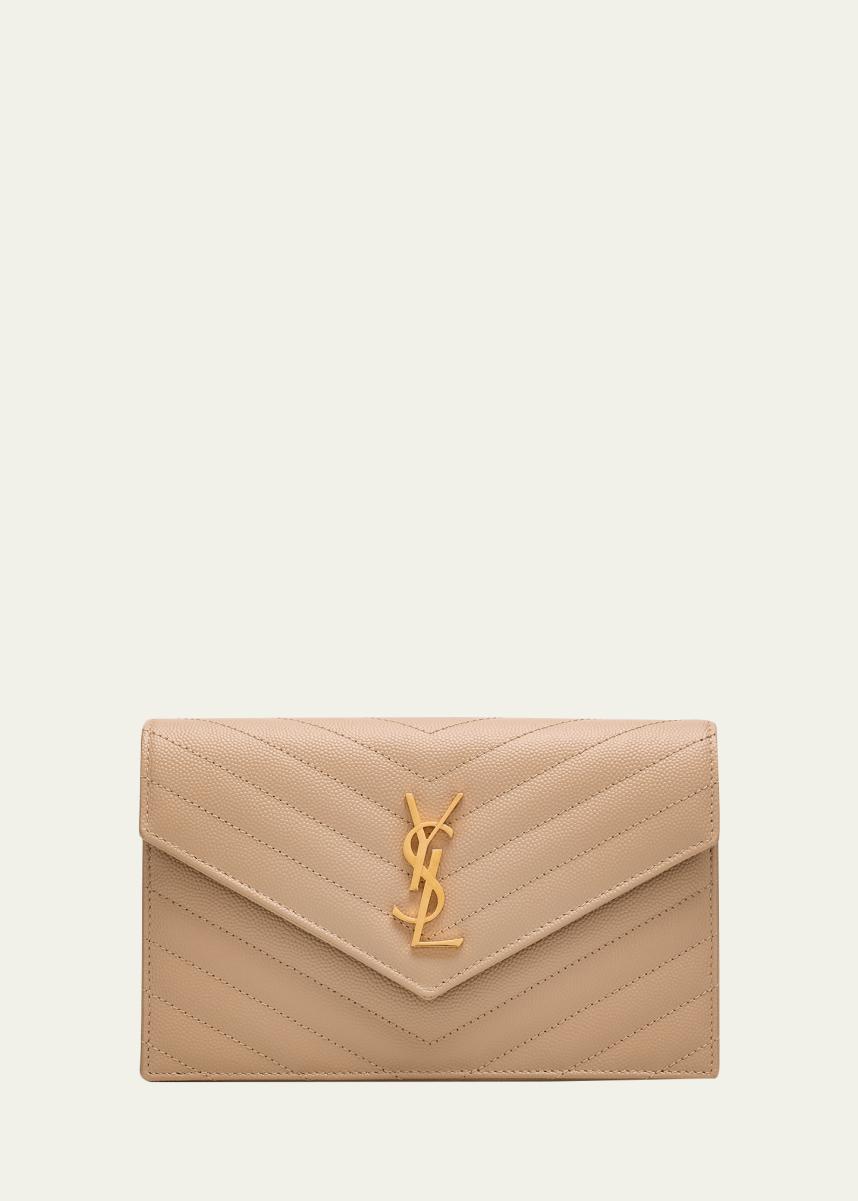 Envelope Small YSL Wallet on Chain in Grain Leather
