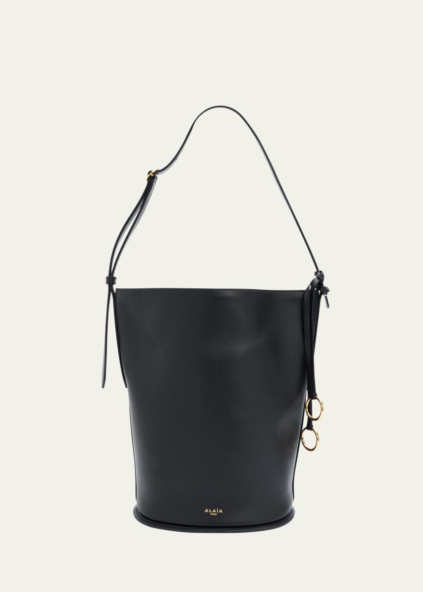 Small Smooth Leather Curved Bucket Bag
