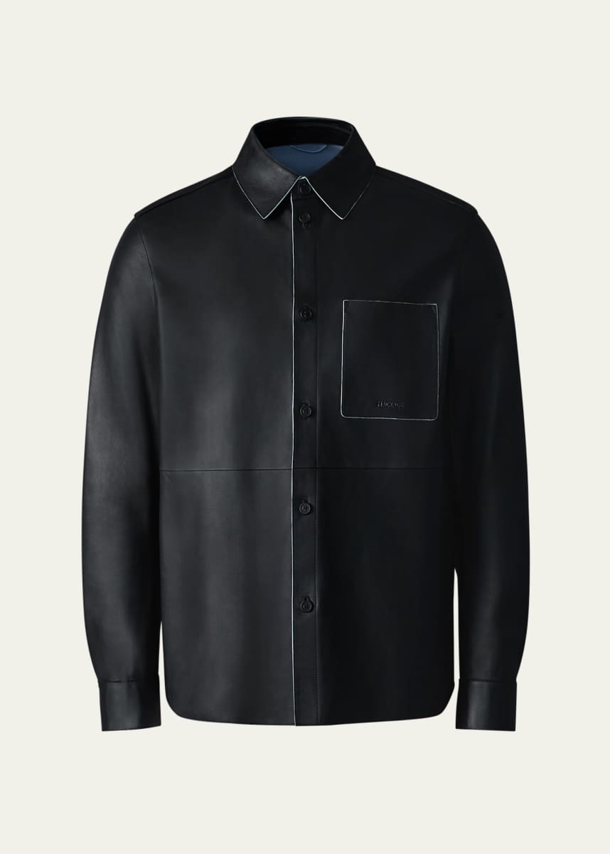 Mackage Men's Remington Contrast-Trim Leather Shirt Jacket