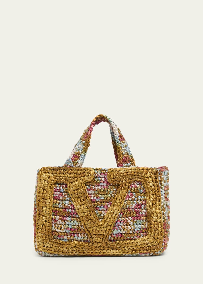 Valentino Garavani Small VLogo Viscose Raffia Tote Bag - Bergdorf