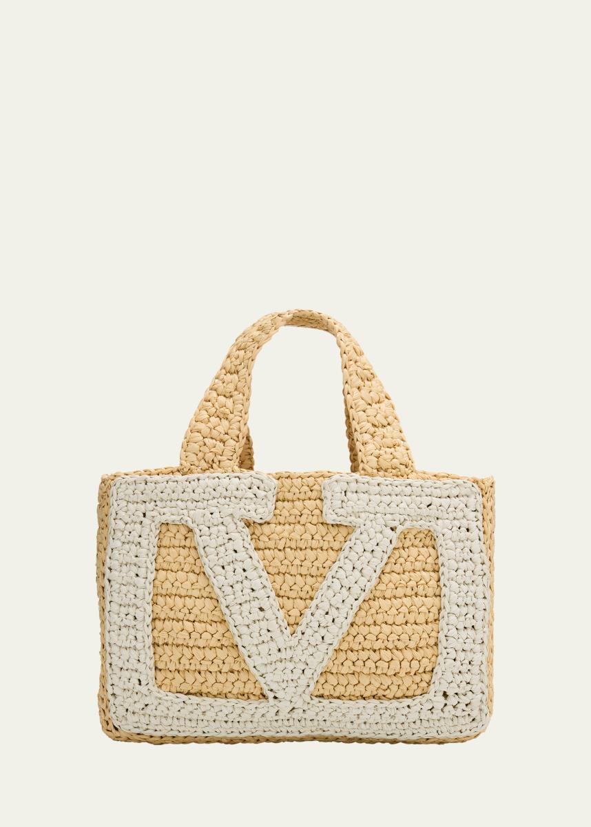 Small VLogo Viscose Raffia Tote Bag