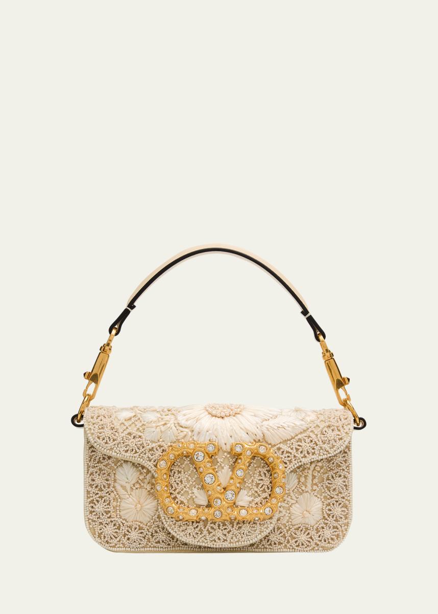 Loco Small Beaded Embroidered Moire Top-Handle Bag