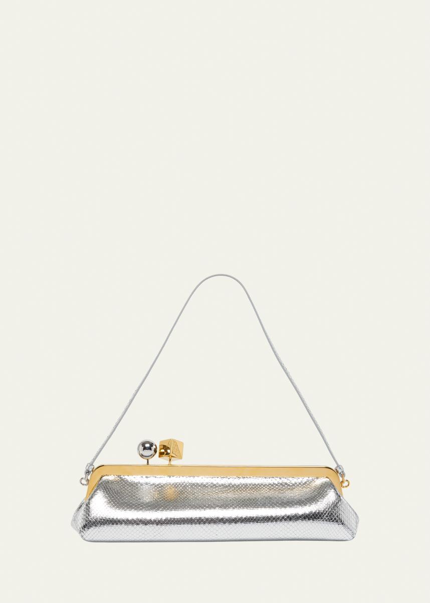 La Pochette Salon Snakeskin-Embossed Leather Clutch Bag
