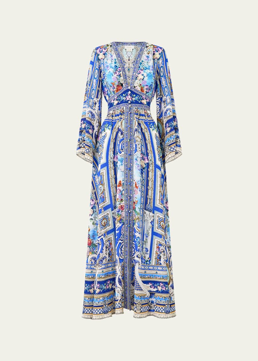 chinese dress ladies Blue Cotton Cutwork Flouncy Maxi Camilla Dress – SABO main image 0