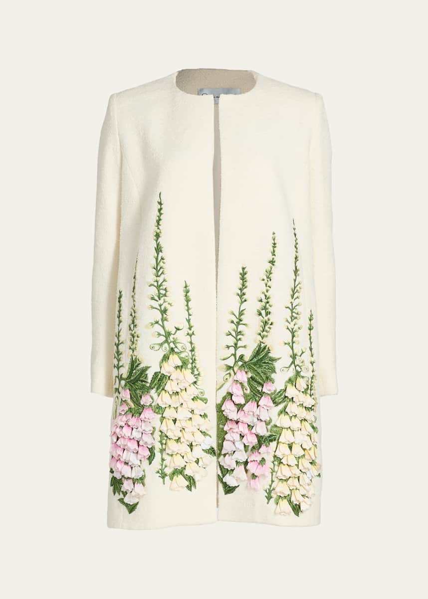 litt.rett♡レース被布 Oscar de la Renta Foxglove Embroidered Tweed Collarless Jacket