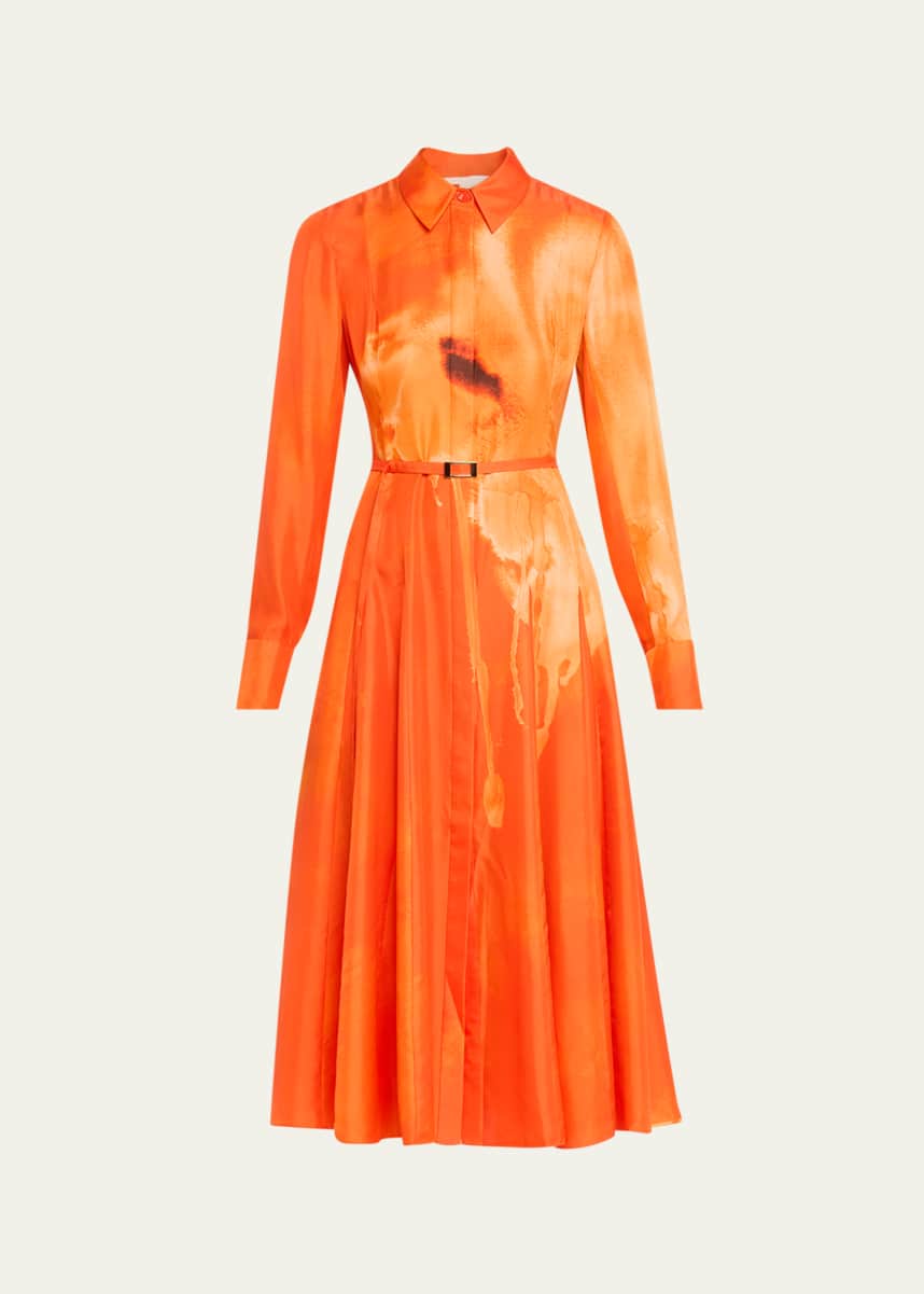 white christmas dresses Long Sleeve Pleated Shirtdress with Belt US12 / Coral main image 0