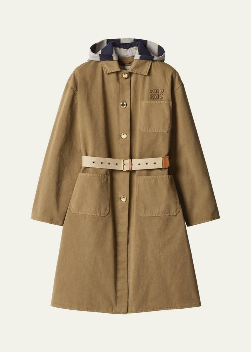 Miu Miu Contrast Hood Trench Coat With Belt - Bergdorf Goodman