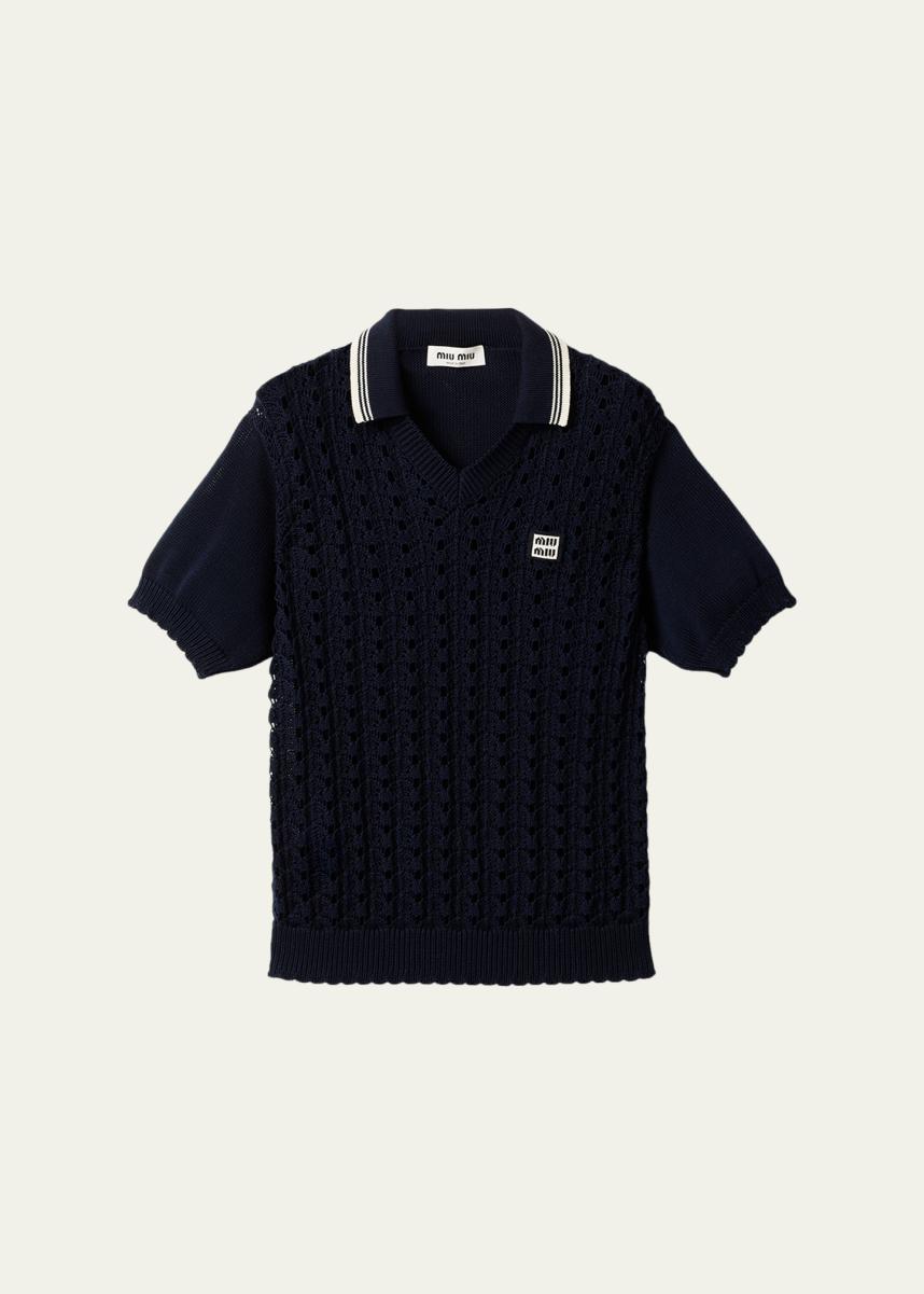 Miu Miu Crochet Knit Short-Sleeve Polo Shirt - Bergdorf Goodman