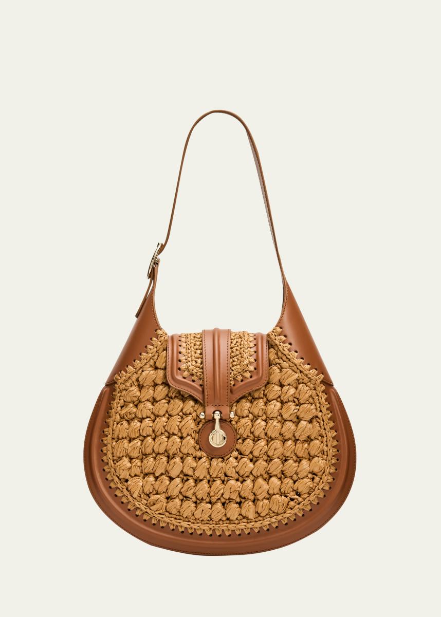 Small Raffia & Leather Hobo Bag