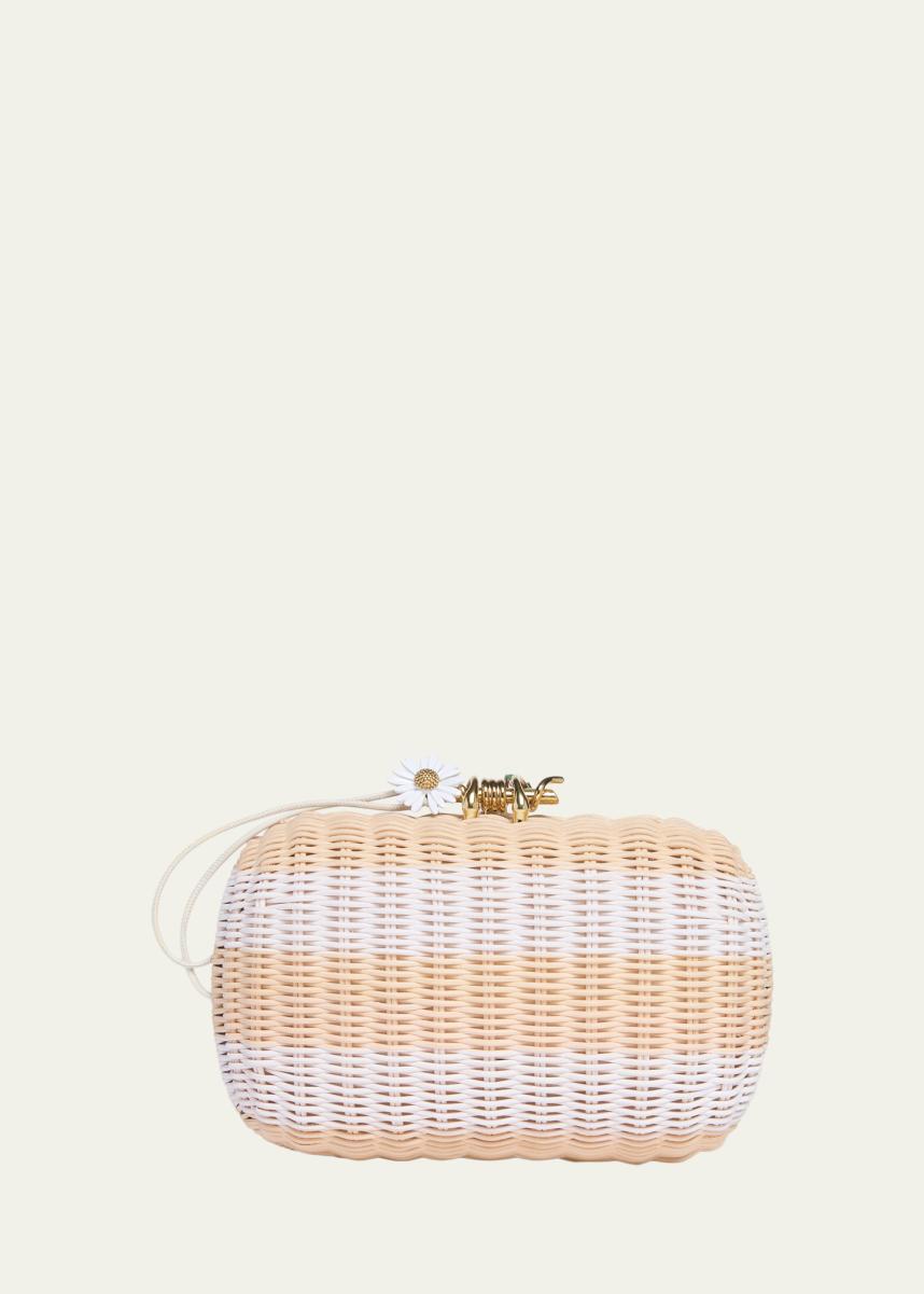 Striped Woven Rattan Clutch Bag