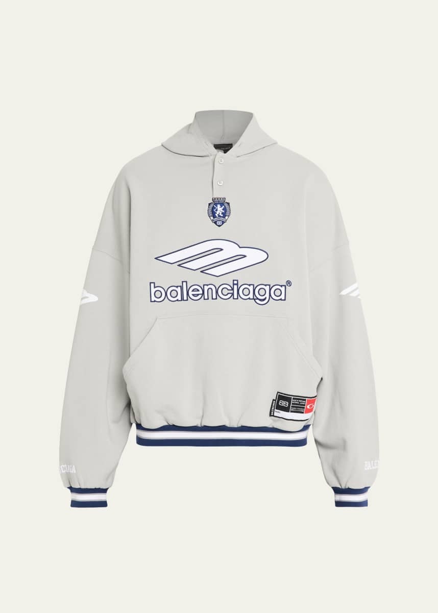 Balenciaga Men's 3B Football Fleece Polo Hoodie - Bergdorf Goodman