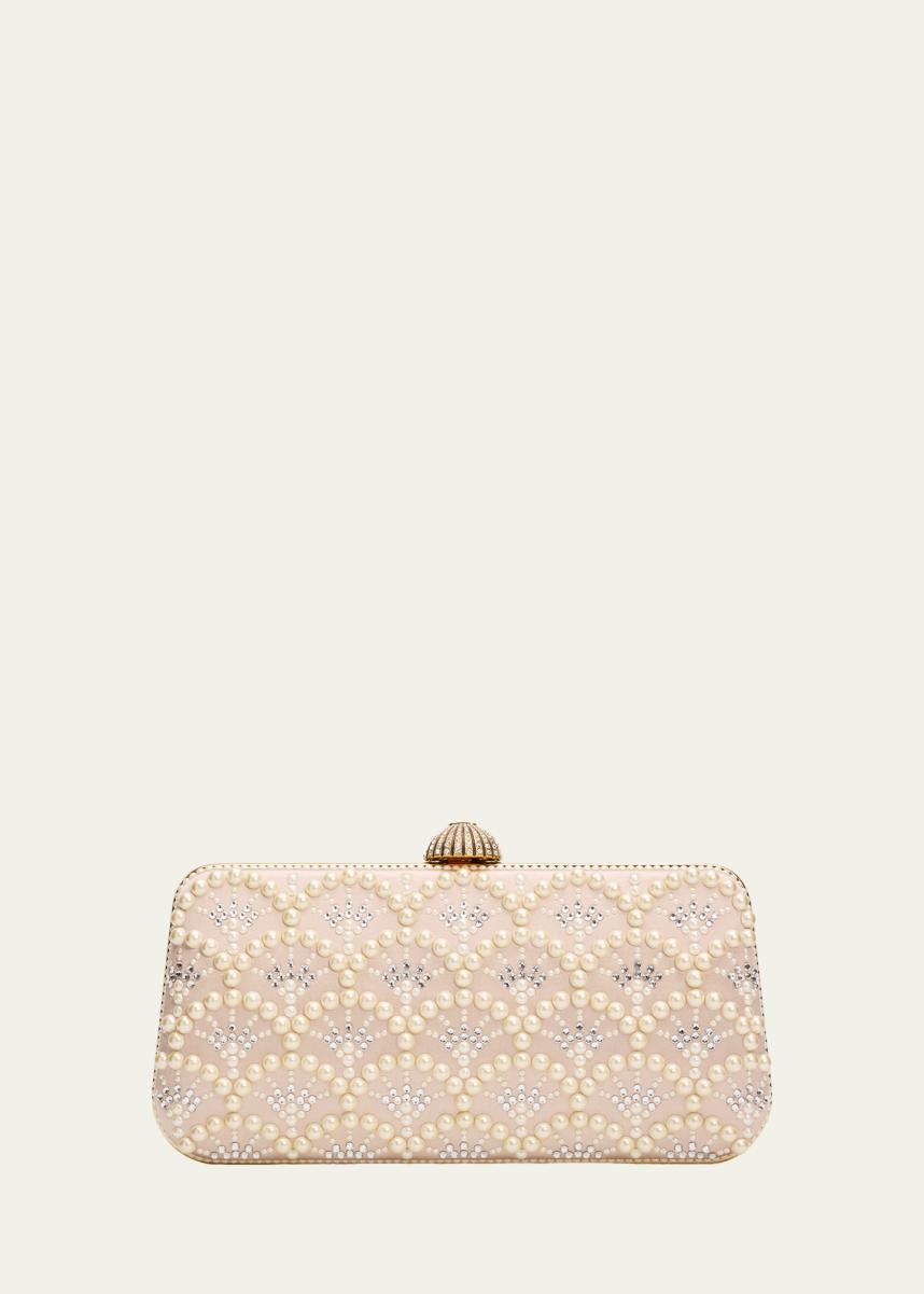Carry Secrets Rhinestone & Pearly Stud Satin Clutch Bag