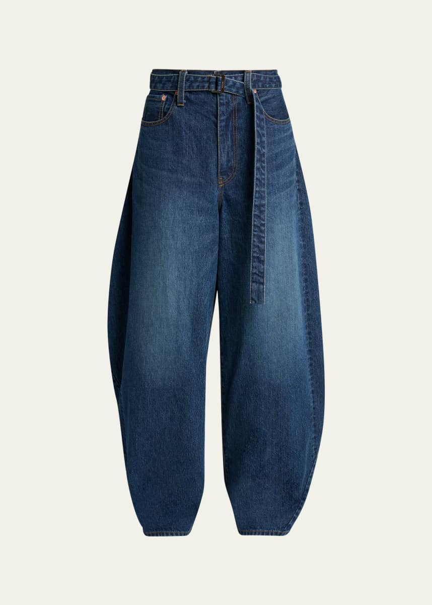 SACAI Belted Denim Barrel-Leg Pants - Bergdorf Goodman