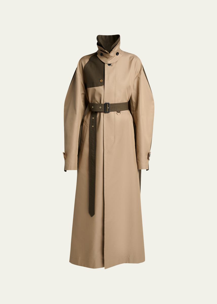 sacai Colorblock Cotton Gabardine Long Trench Coat - Bergdorf Goodman