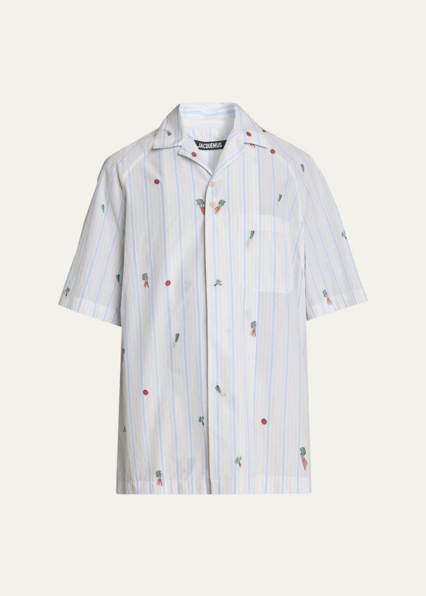 【定価91850円】JACQUEMUS ストライプシャツ サイズ46 Jacquemus Men's Vegetable Stripe Cotton Short-Sleeve Shirt