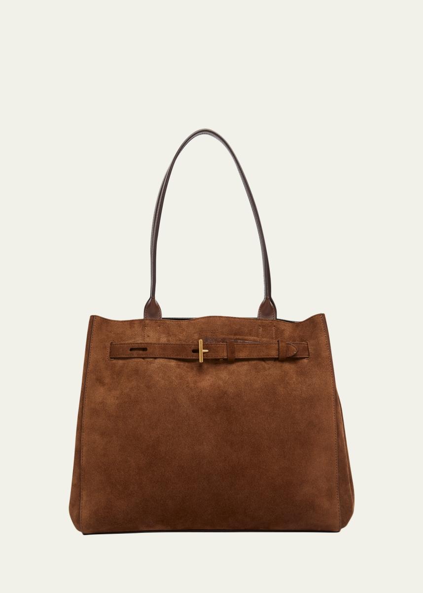 Belted T-Buckle Suede Tote Bag