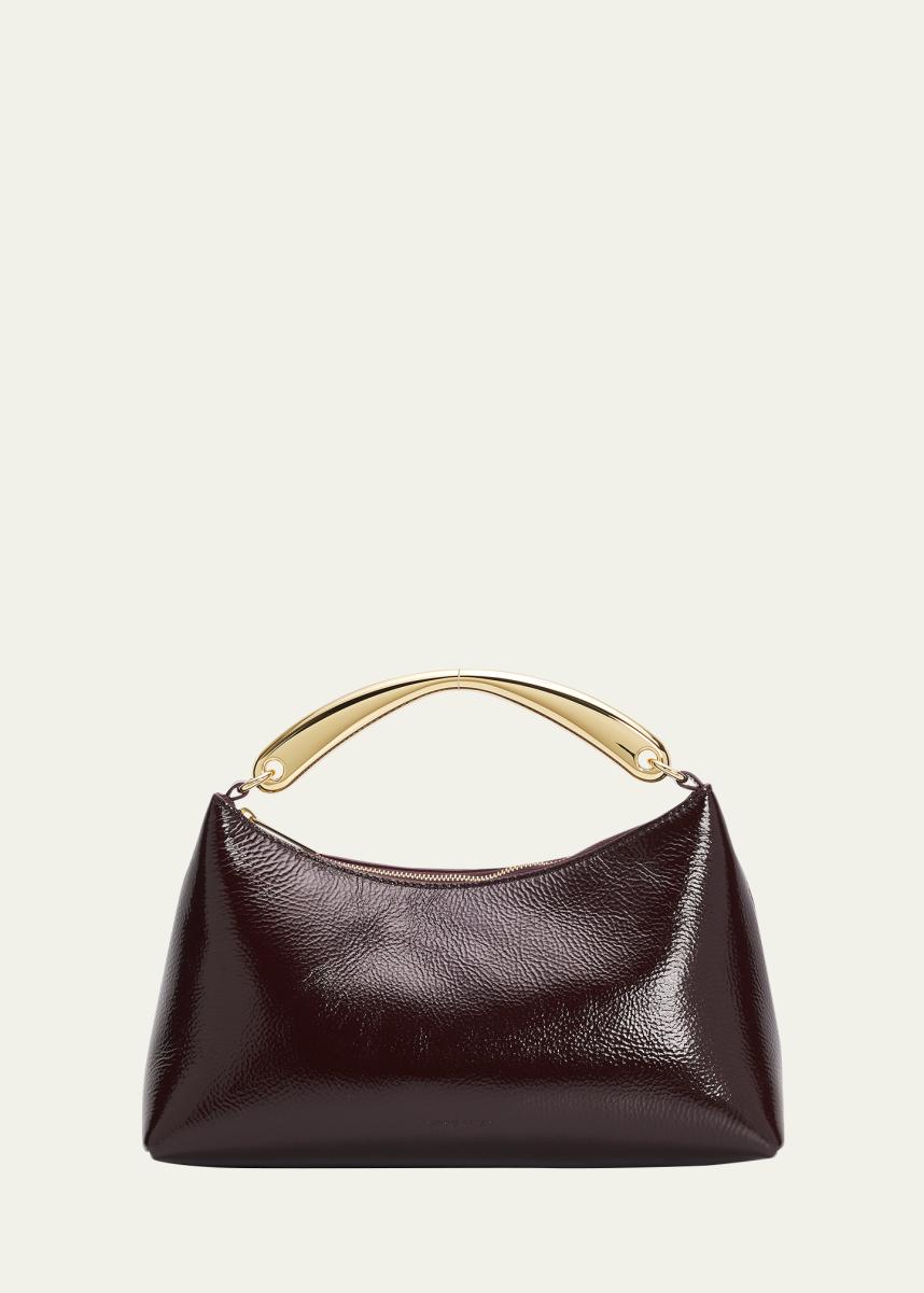 Grained Leather Metal Top-Handle Bag