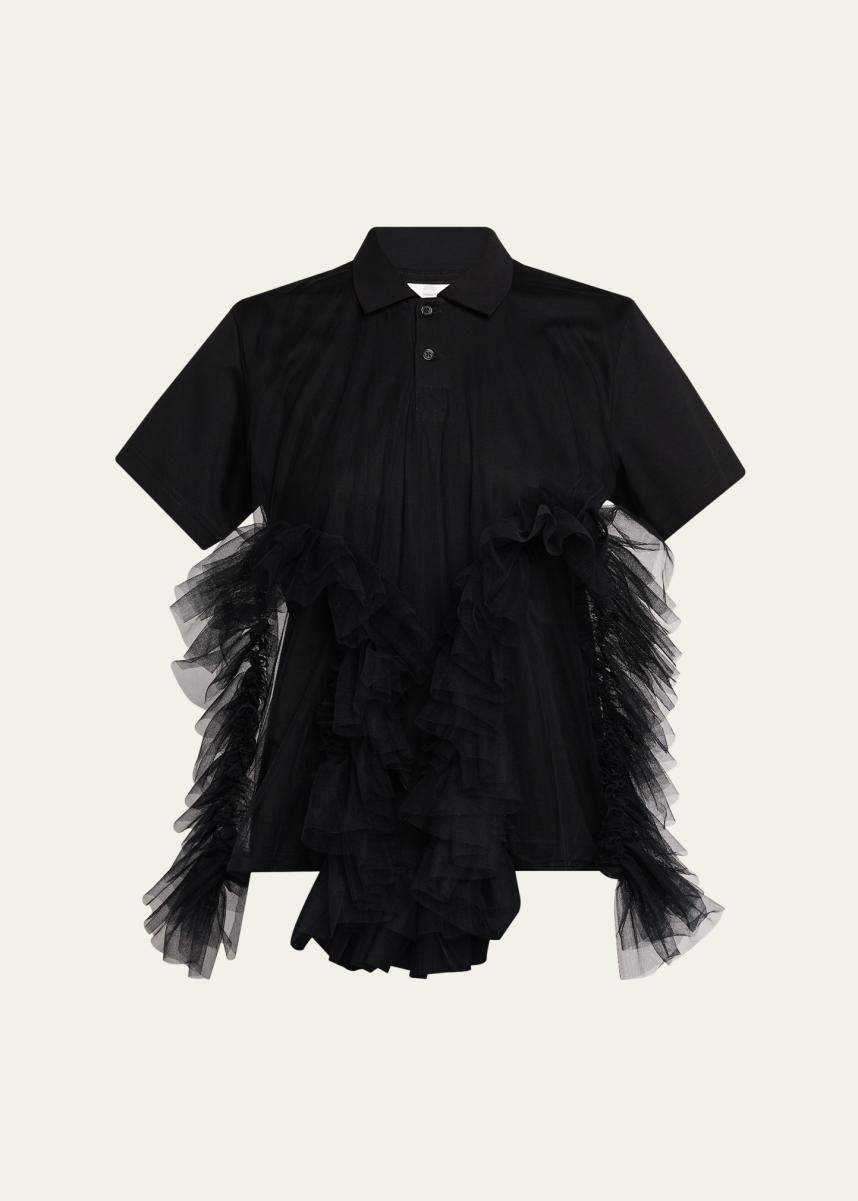 Noir Kei Ninomiya Tiered Tulle Polo Shirt - Bergdorf Goodman