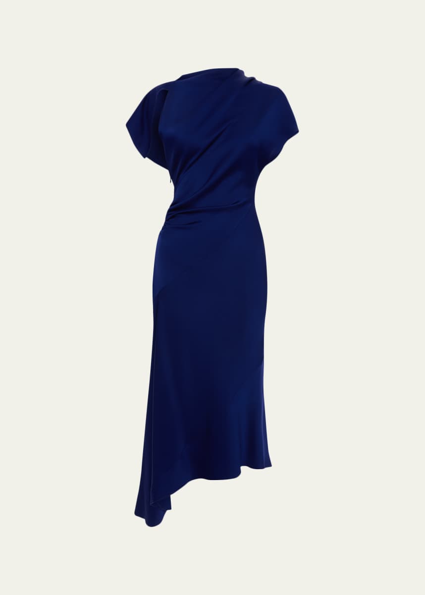 Victoria Beckham Asymmetric Twist Satin Midi Dress - Bergdorf Goodman