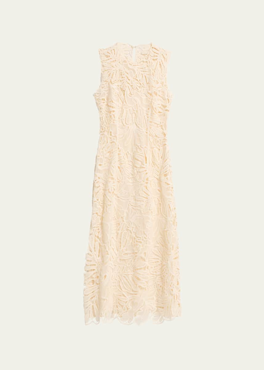 Ulla Johnson | Women's Eloisa Corded Lace in White Sleeveless Midi Dress Size 4 | Evening Dress | Bridal | Summer Dresses
