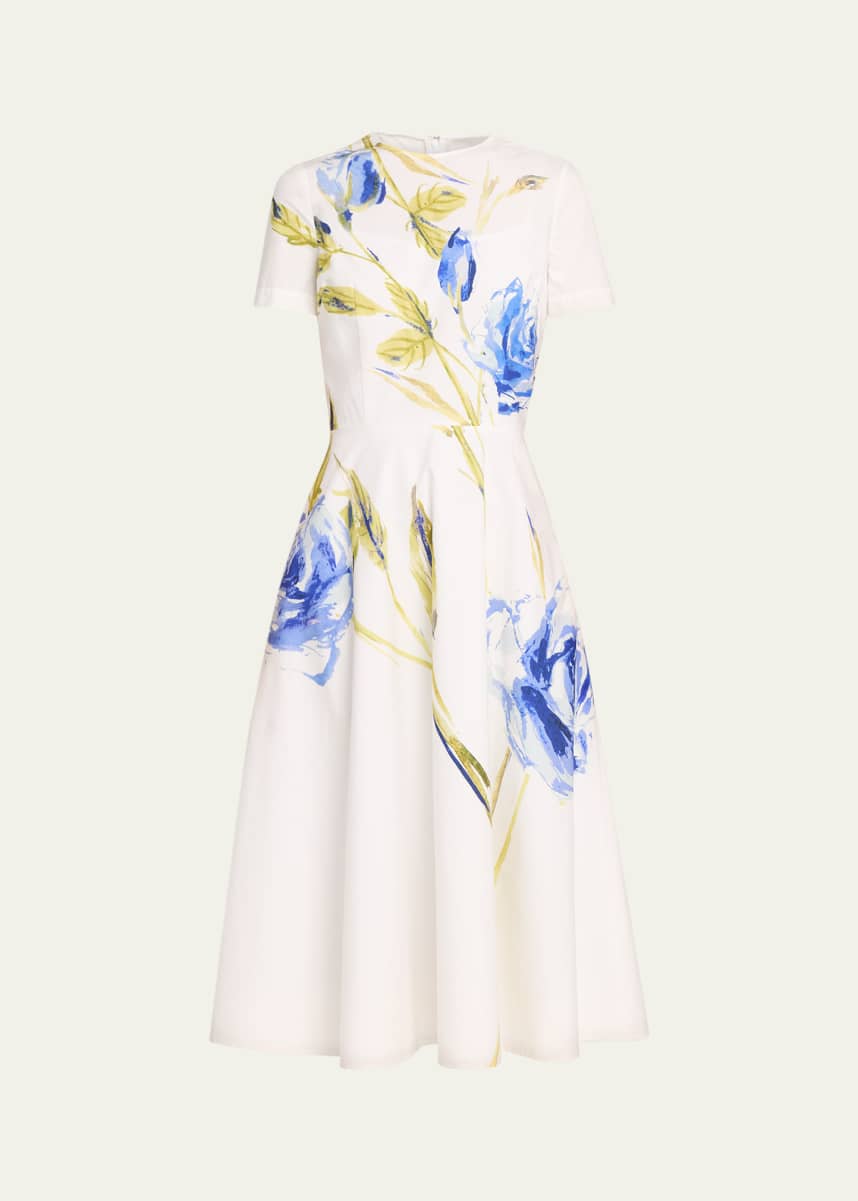 teri jon by rickie freeman special occasion short printed dress Teri Jon By Rickie Freeman Women's Silken Linen Short Sleeve Placed Floral Print Dress - Yellow - Size 12