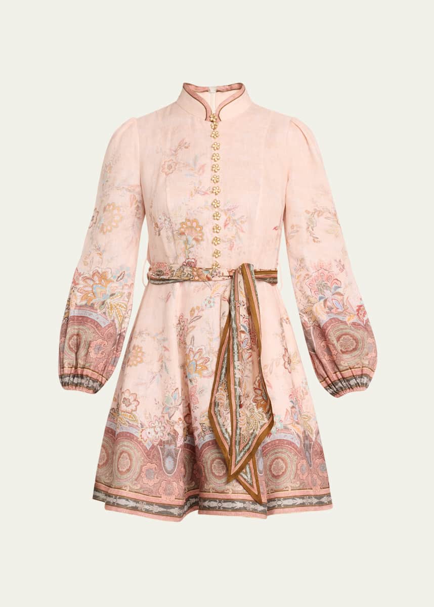 green emerald velvet dress Zimmerman Illustration Buttoned Mini Cream Rococo Floral  blueandcream