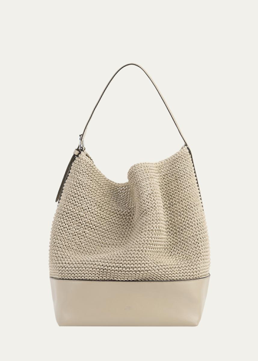 Belted Woven Leather Tote Bag