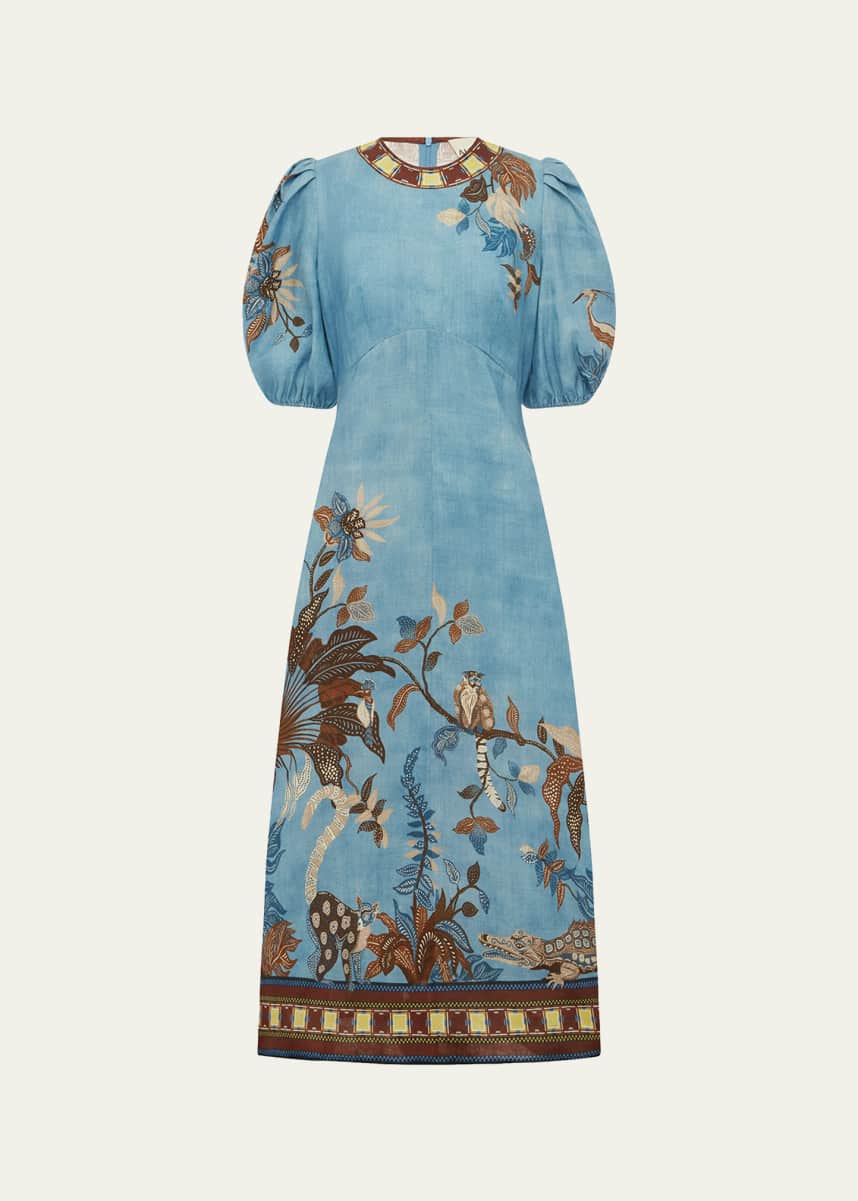 floral embroidered long sleeve cutout linen midi dress Floral A-Line Midi Dress | Women | Long Sleeve | Loose Fit