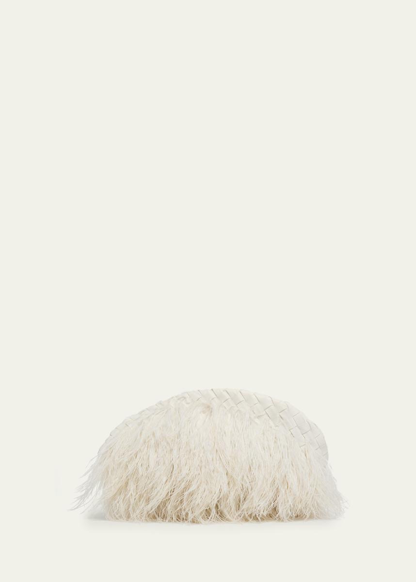 Nappa Leather & Feather Clutch Bag