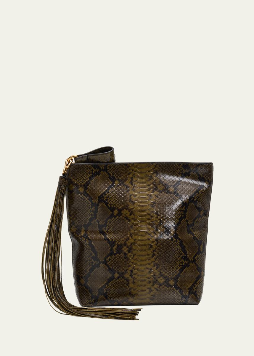 Lily Foldover Snakeskin-Embossed Clutch Bag