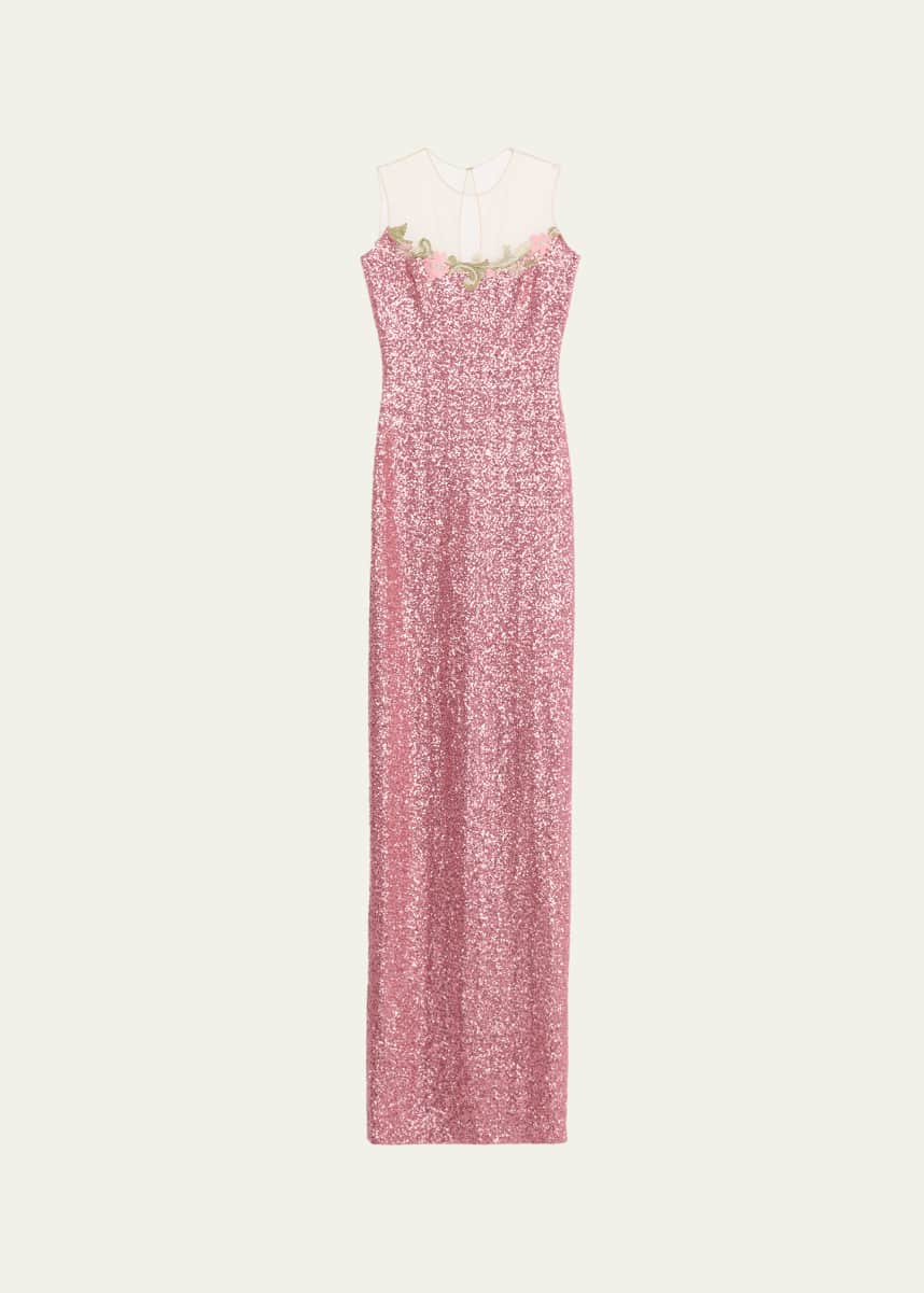 alice and olivia sequin floral dress ALICE + OLIVIA Delora Floral Mesh Crewneck Minidress