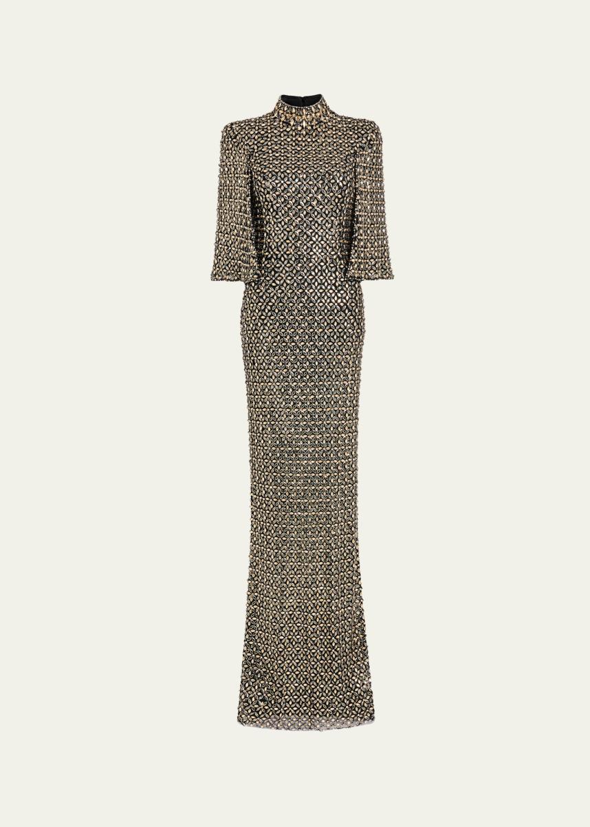 jenny packham evening dresses Women's Carrie Sequin Embellished Dress - Gold - Size 10 UK/6 US - Illusion allowing the gown to move with an ethereal elegance Jenny Packham Embellished Santa Fe