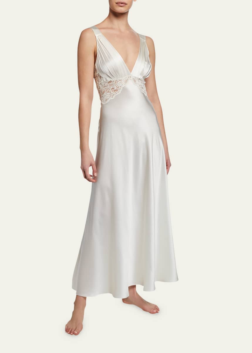 Christine Lingerie Bijoux Lace-Inset Silk Gown