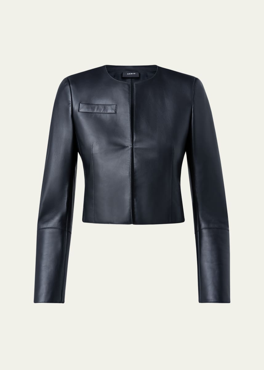 Akris Hasso Cropped Napa Leather Jacket, Black