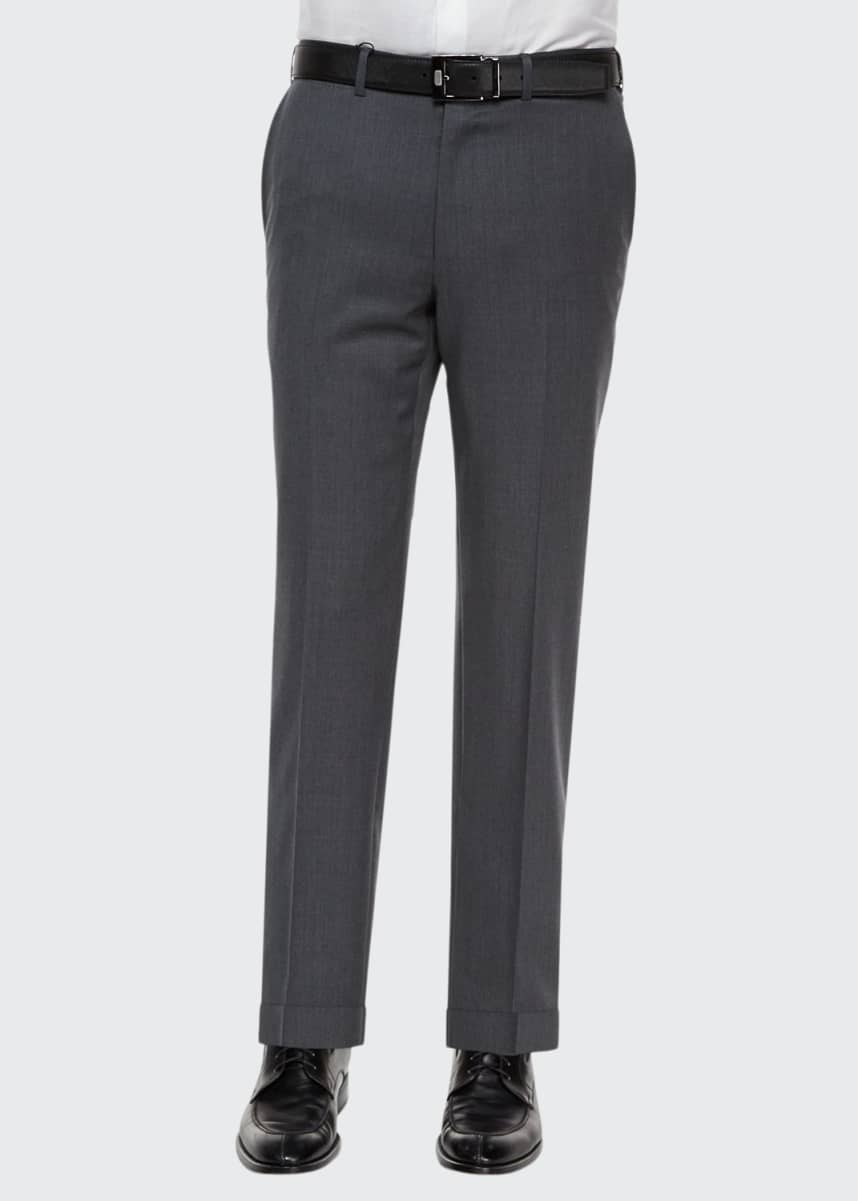 ZEGNA Men's Flat-Front Wool Regular-Fit Trousers