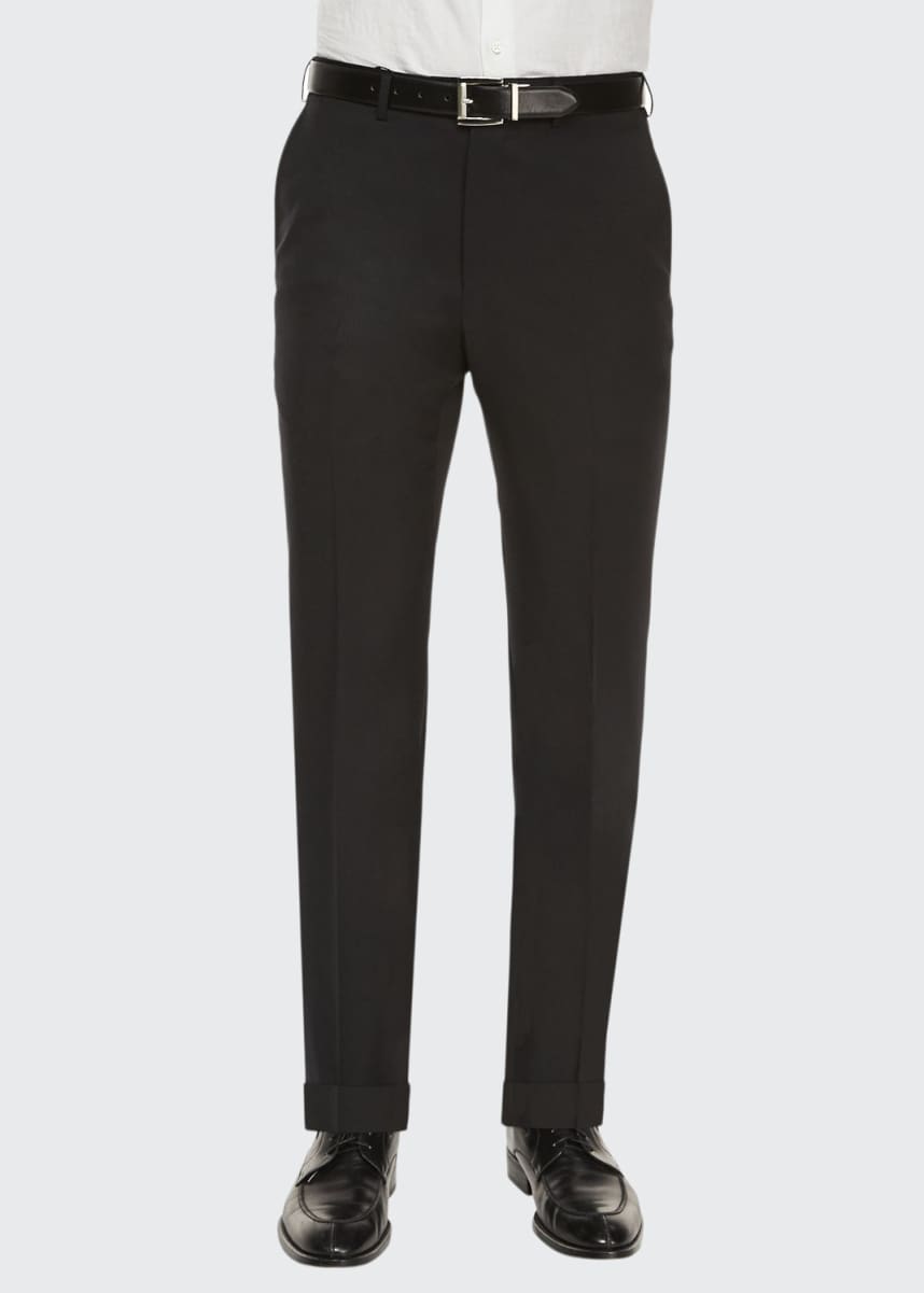 ZEGNA Men's Flat-Front Wool Regular-Fit Trousers