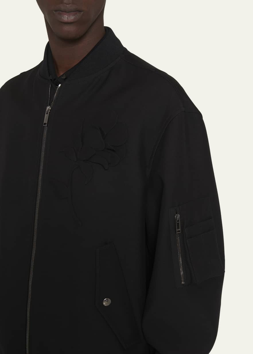 Valentino Garavani Mens Tonal Flower-Embroidered Blouson Jacket - Bergdorf Goodman Valentino Garavani Mens Tonal Flower... 