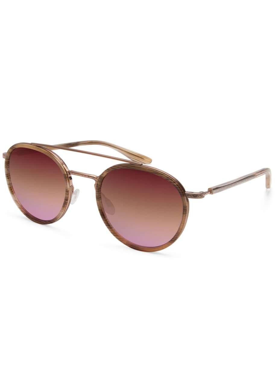 Barton Perreira Justice Mirrored Round Sunglasses, Rose Gold/Horn 