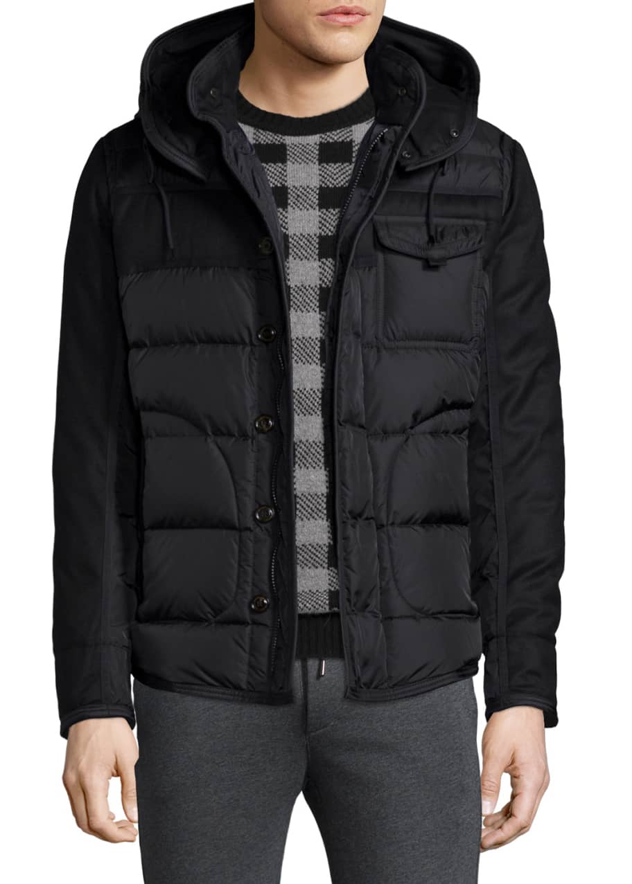 MONCLER RYAN ダウンジャケット フード付き Moncler Ryan Nylon %26 Wool Hooded Puffer Jacket, Black - Bergdorf